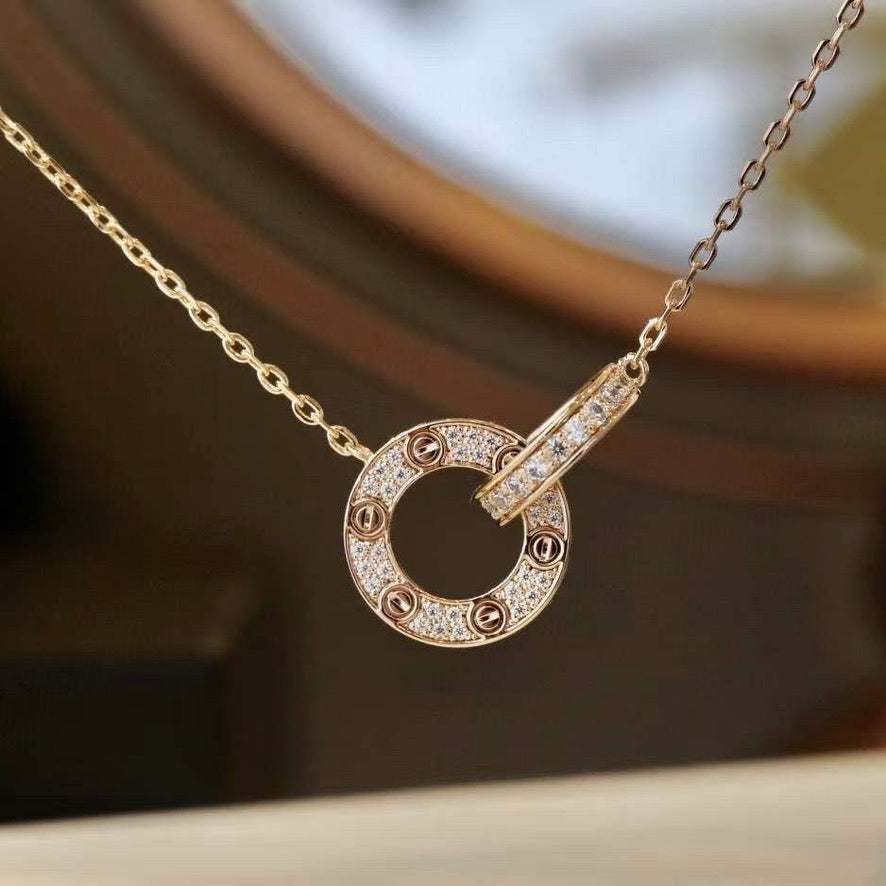 ¡®Lumi¡¯LOVE 7.6MM NECKLACE ROSE GOLD AND SILVER  FULL DIAMOND