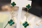 ¡®Lumi¡¯CLOVER EARRINGS GOLD MALACHITE DIAMOND 3 MOTIF