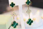 ¡®Lumi¡¯CLOVER EARRINGS GOLD MALACHITE DIAMOND 3 MOTIF