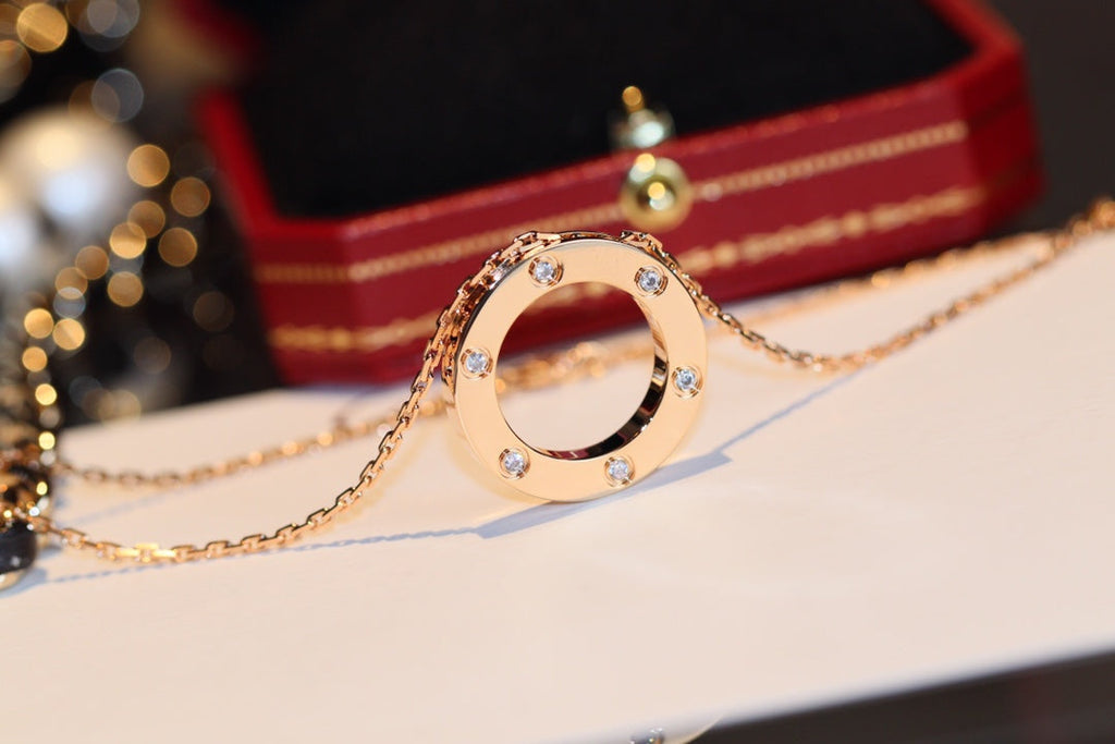 ¡®Lumi¡¯LOVE NECKLACE 16MM 6 DIAMONDS PINK GOLD