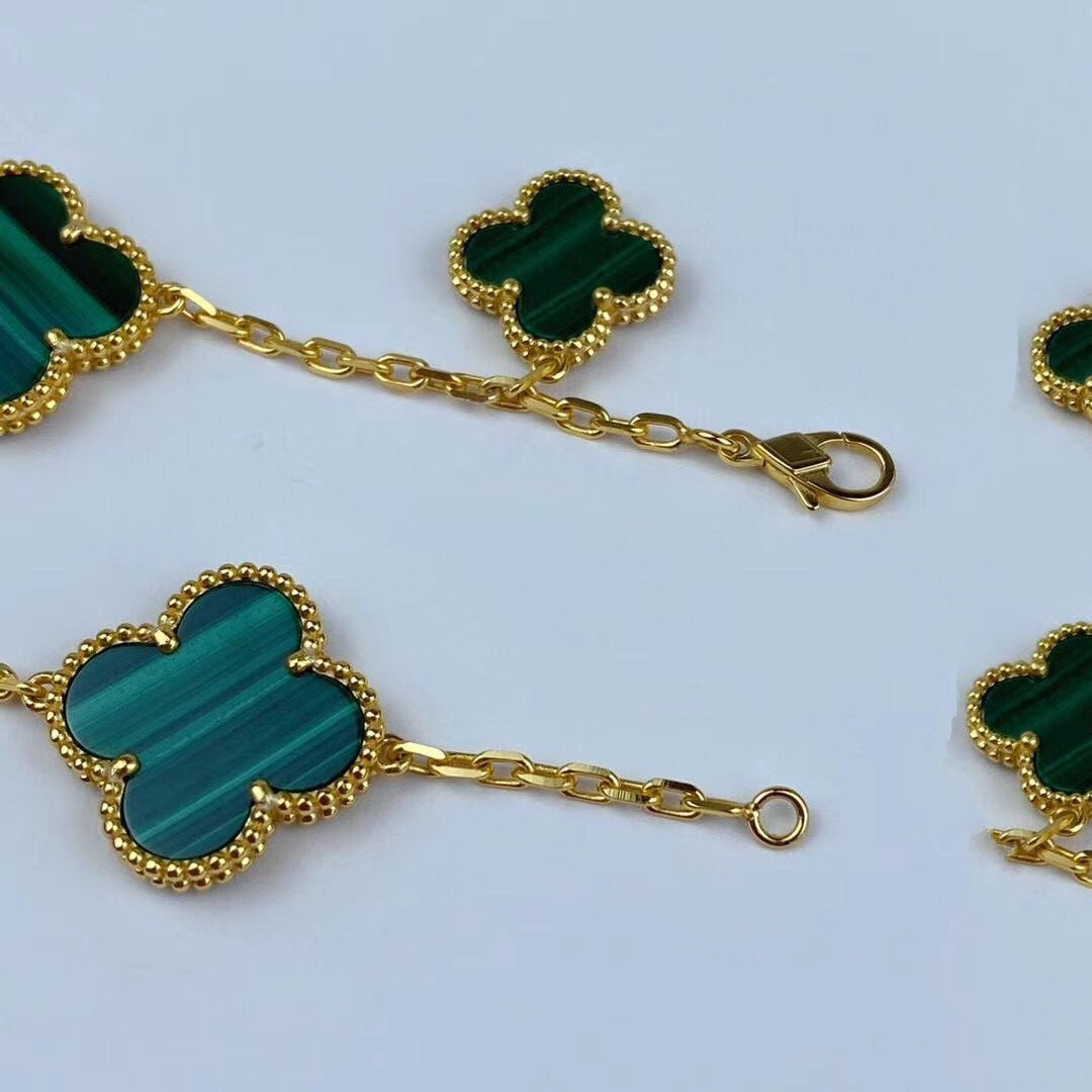 ¡®Lumi¡¯MAGIC CLOVER MALACHITE GOLD BRACELET 5 MOTIFS