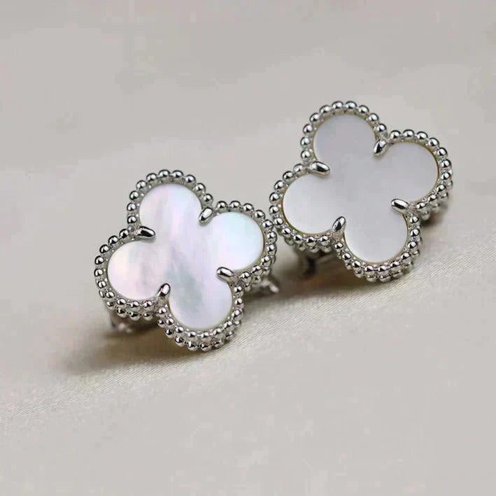 ¡®Lumi¡¯CLOVER MEDIUM 1 MOTIFS  WHITE MOP EARRINGS SILVER