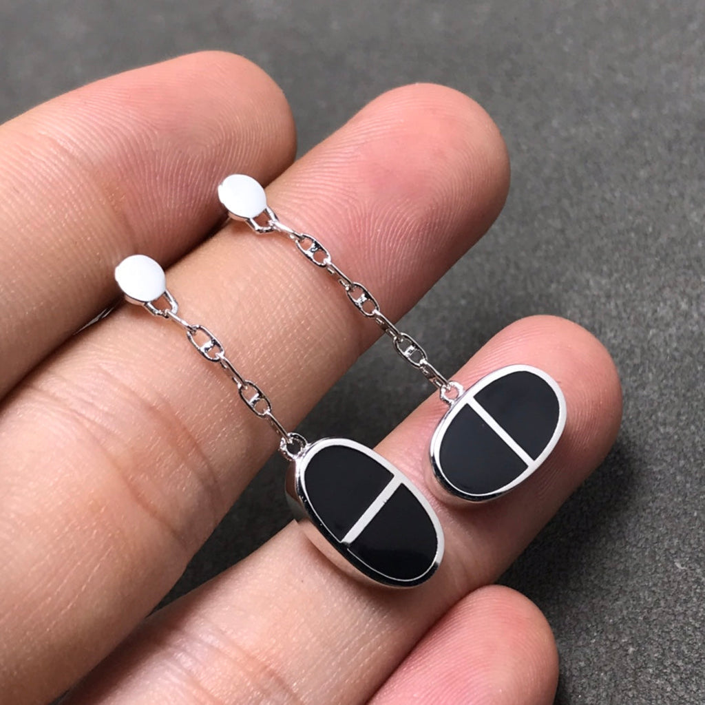 ¡®Lumi¡¯CHAINE VERSO BLACK CERAMIC SILVER EARRINGS