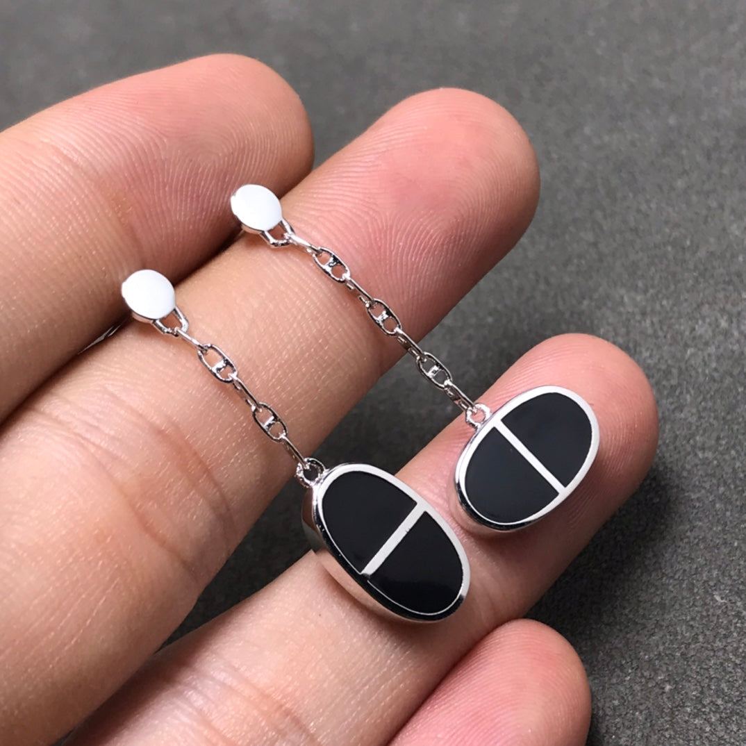 ¡®Lumi¡¯CHAINE VERSO BLACK CERAMIC SILVER EARRINGS