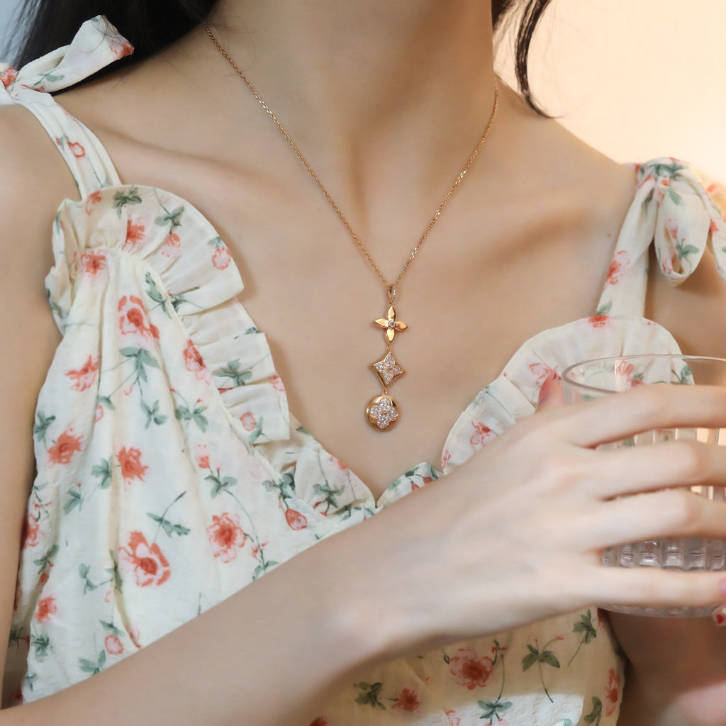 ®Lumi® Stern- und Sonnen-Diamant-Halskette aus Roségold