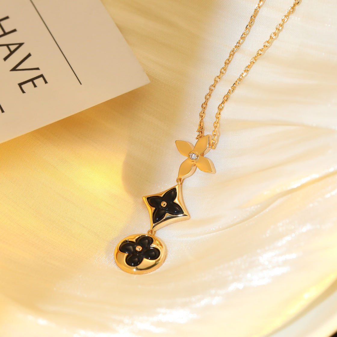 ¡®Lumi¡¯STAR AND SUN ONYX ROSA GOLD KETTE