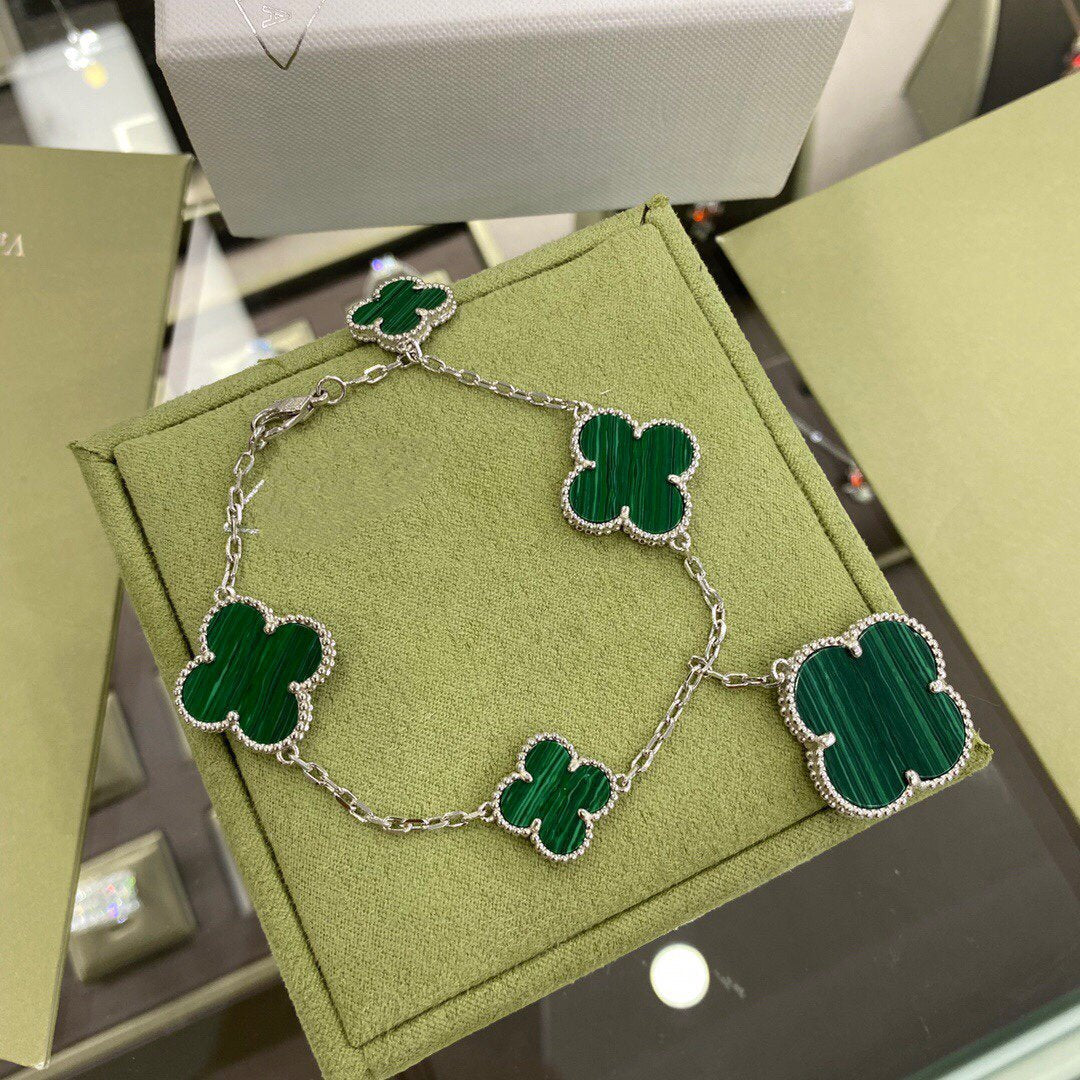 Lumi® CLOVER 5 MOTIFS SIVLER MALACHITE ARMBAND