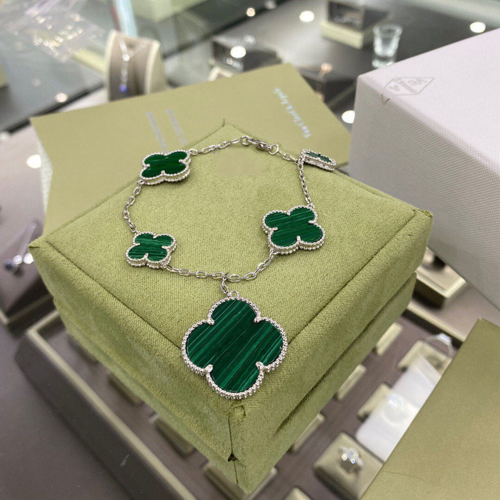 Lumi® CLOVER 5 MOTIFS SIVLER MALACHITE ARMBAND