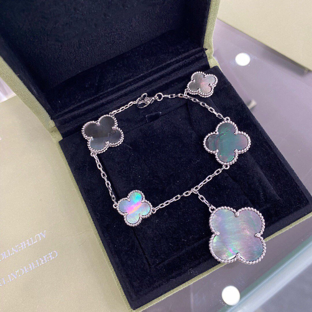 ¡®Lumi¡¯CLOVER 5 MOTIFS SIVLER DARK MOP BRACELET