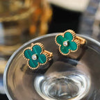 ¡®Lumi¡¯CLOVER MEDIUM 1 MOTIFS MALACHITE DIAMOND EARRINGS