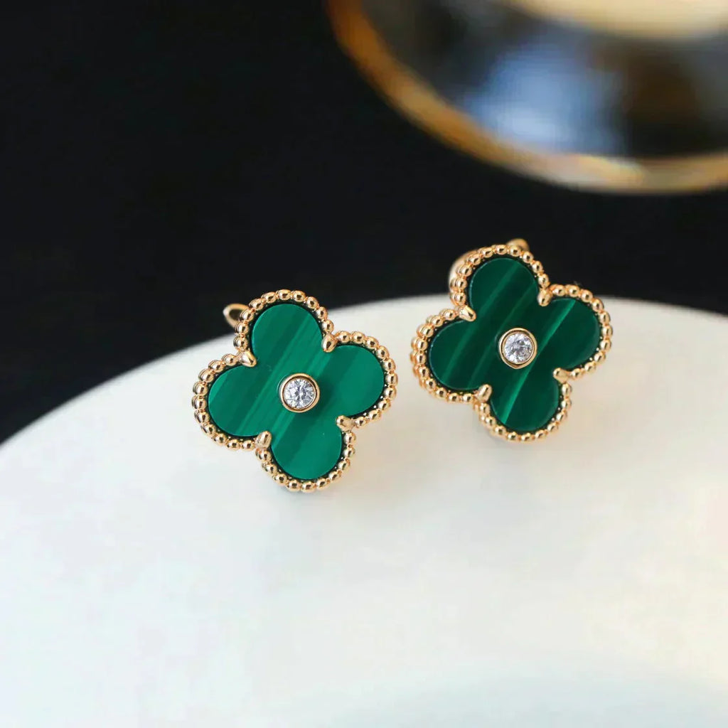 ¡®Lumi¡¯CLOVER MEDIUM 1 MOTIFS MALACHITE DIAMOND EARRINGS