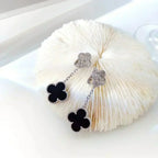 ¡®Lumi¡¯CLOVER 2 MOTIFS  DIAMOND ONYX EARRINGS SILVER