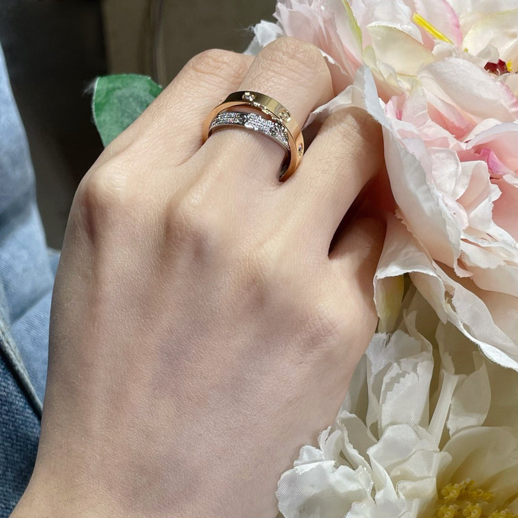¡®Lumi¡¯LOVE PINK GOLD SILVER DIAMOND DOUBLE RING