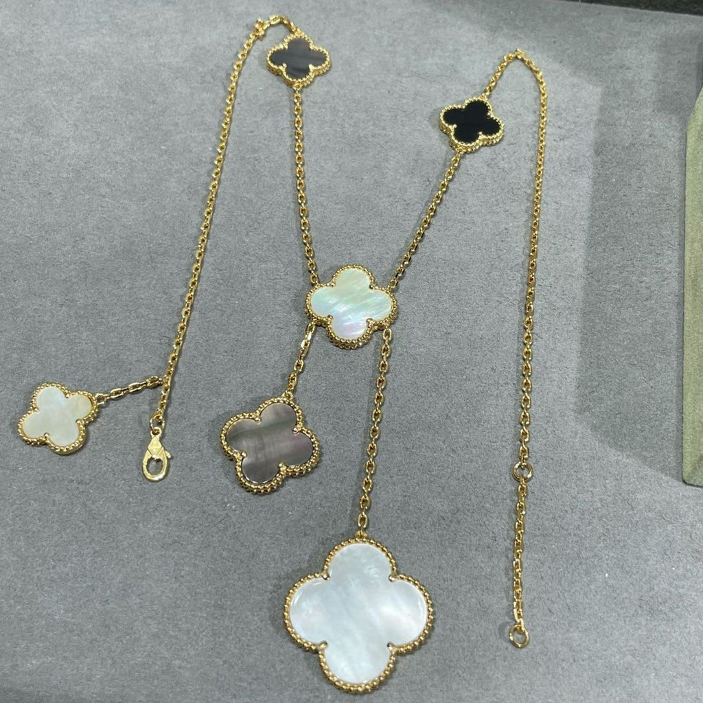 ¡®Lumi¡¯CLOVER 6 MOTIF MOP ONYX GOLD NECKLACE 
