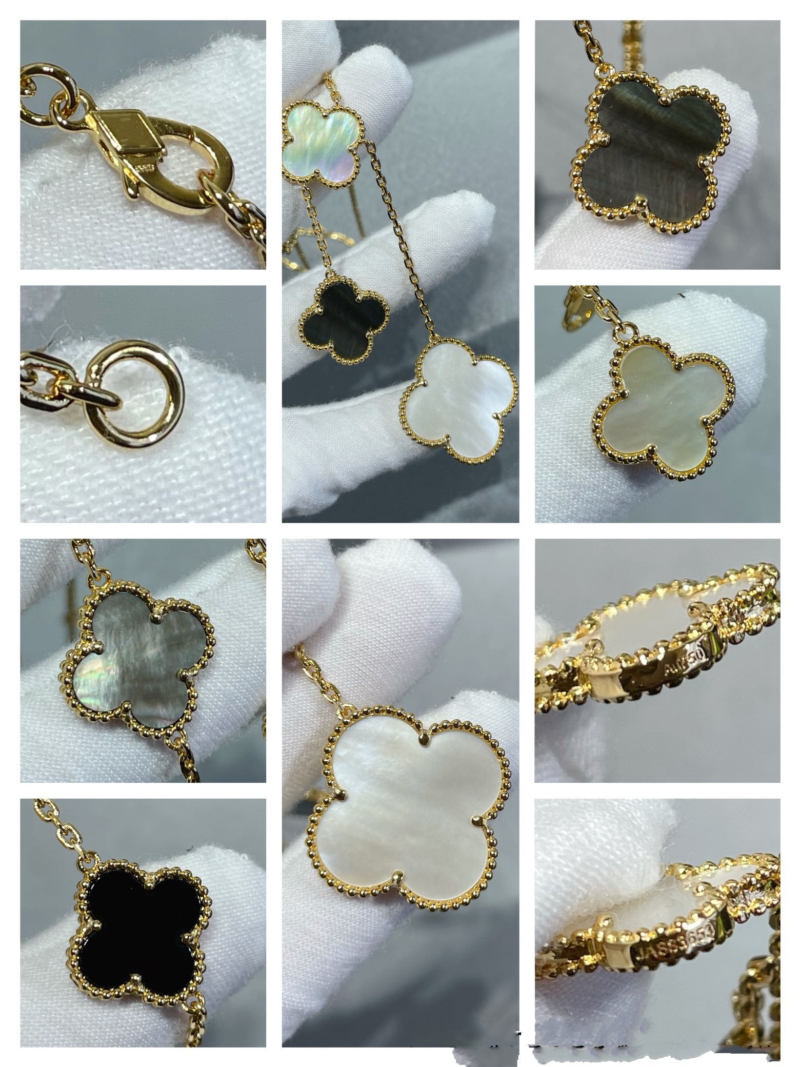 ¡®Lumi¡¯CLOVER 6 MOTIF MOP ONYX GOLD NECKLACE 