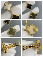 ¡®Lumi¡¯CLOVER 3 MOTIF MOP ONYX DARK MOP PINK GOLD EARRINGS