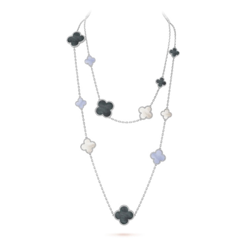 Lumi® Kleeblatt-Halskette mit 16 Motiven aus Chalcedon und Perlmutt