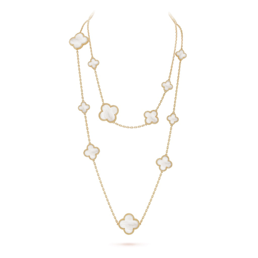 Lumi® Kleeblatt-Halskette mit 16 Motiven, weiß, mit Perlmutt- und Goldmuster