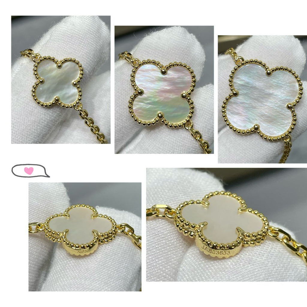 Lumi® Kleeblatt-Halskette mit 16 Motiven, weiß, mit Perlmutt- und Goldmuster