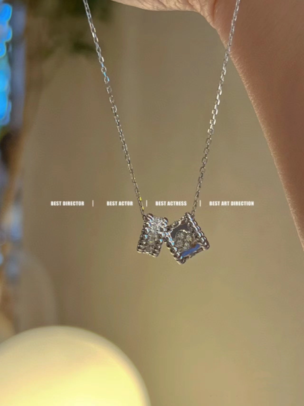 ¡®Lumi¡¯PERLEE DOUBLE PENDANT SILVER DIAMOND NECKLACE