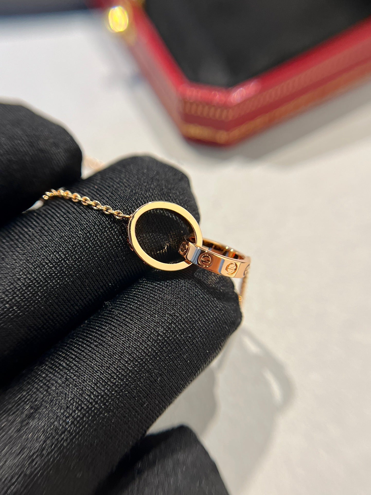 ¡®Lumi¡¯LOVE NECKLACE DOUBLE RING PINK GOLD