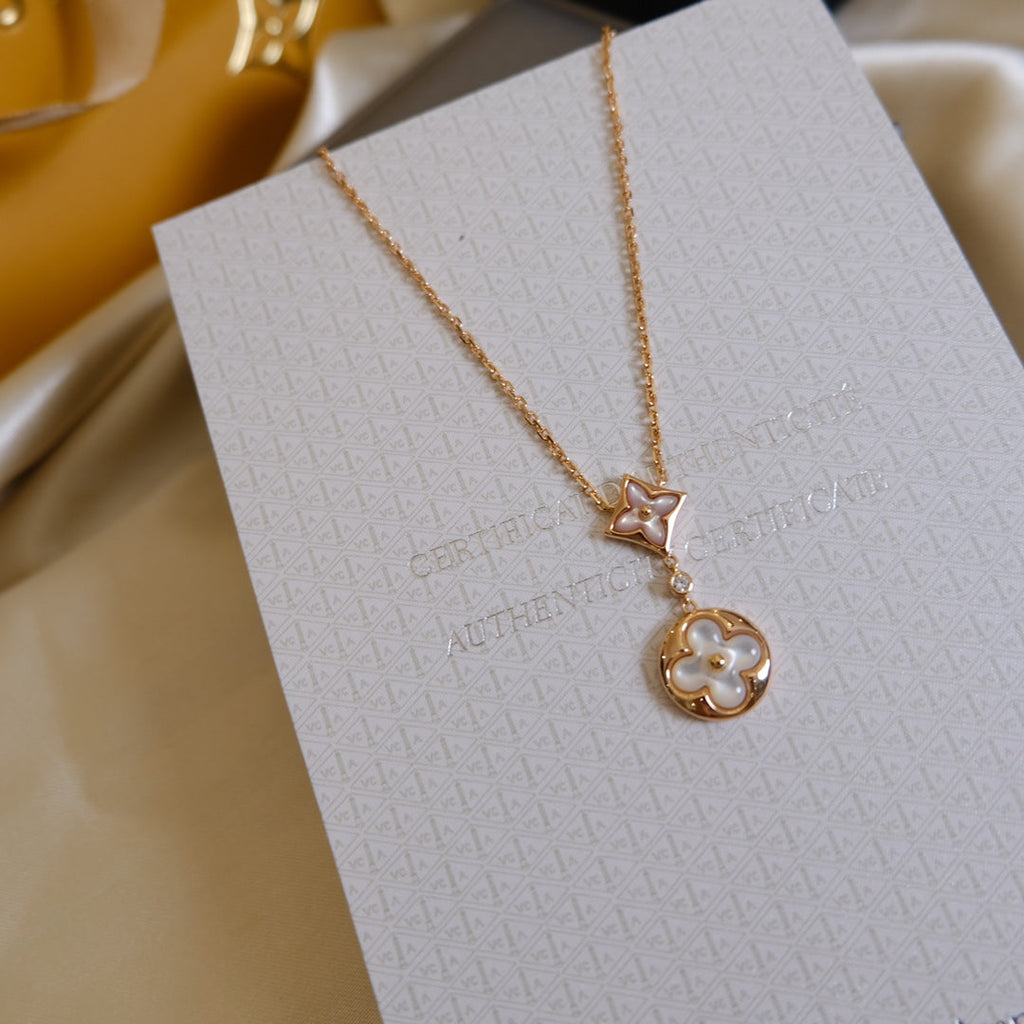 ¡®Lumi¡¯Halskette mit Stern und Sonne, weiß, Perlmutt, 2 Motive, roségolden 
