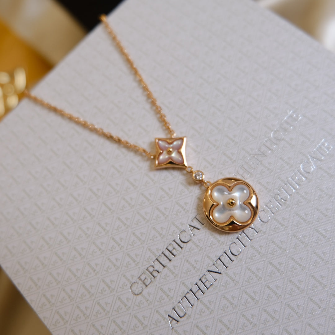¡®Lumi¡¯Halskette mit Stern und Sonne, weiß, Perlmutt, 2 Motive, roségolden 