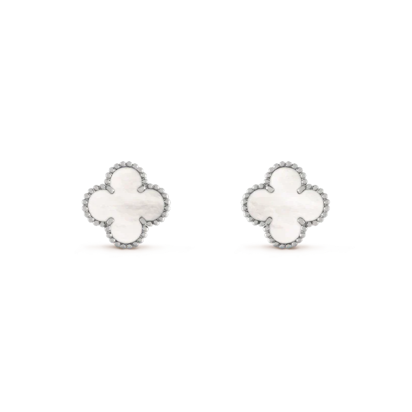 ¡®Lumi¡¯CLOVER MEDIUM 1 MOTIFS  WHITE MOP EARRINGS SILVER