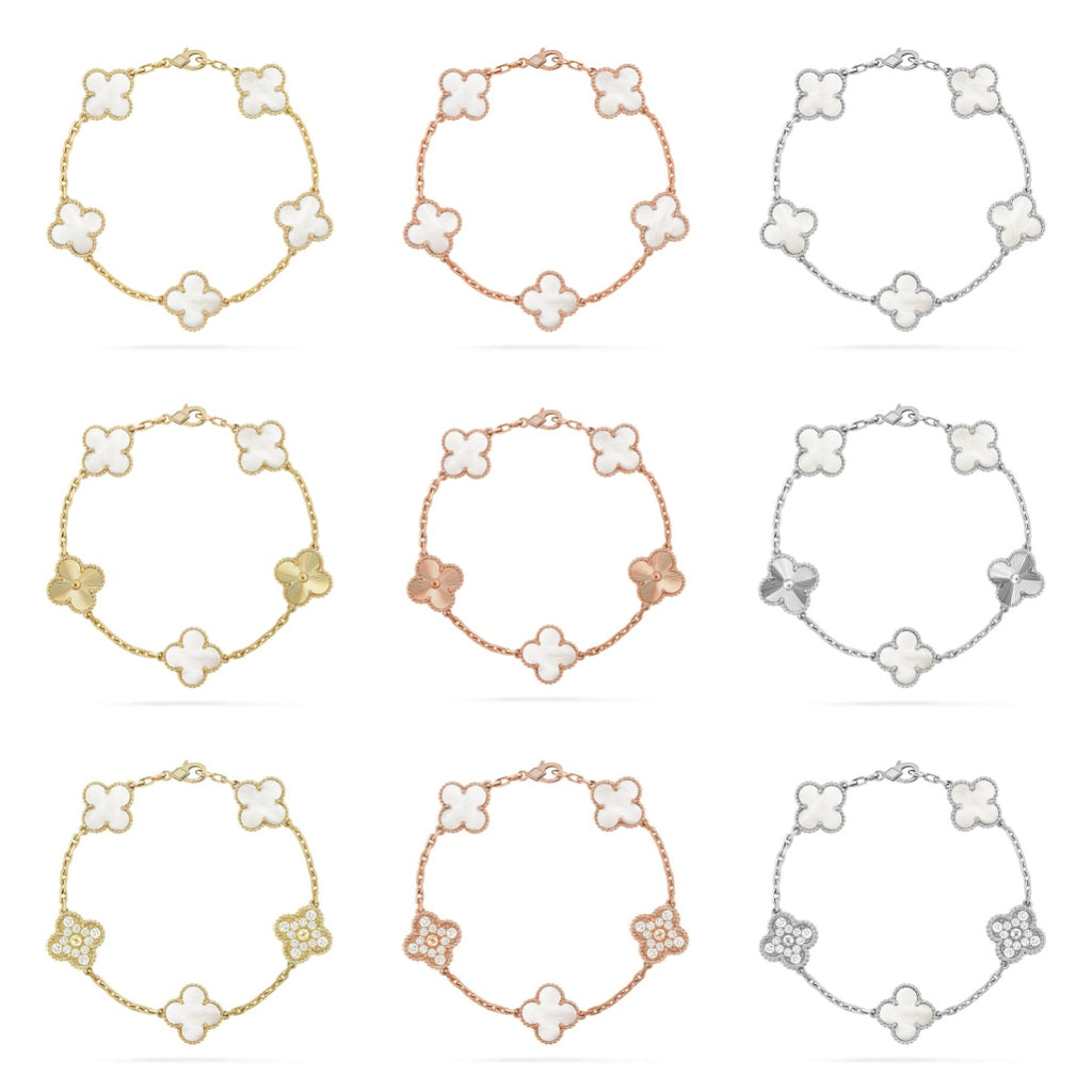 [Lumi jewelry]CLOVER WHITE PEARL MOP 5 MOTIF BRACELET COLLECTION