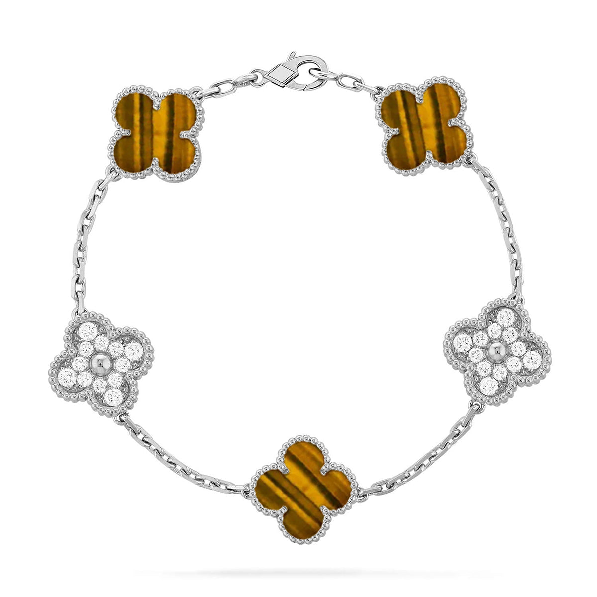 [Lumi jewelry] CLOVER 5 MOTIFS TIGER EYE BRACELET COLLECTION