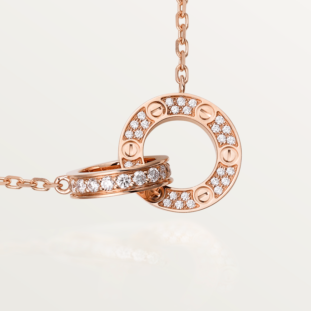 ¡®Lumi¡¯LOVE 7.6MM NECKLACE ROSE GOLD AND SILVER  FULL DIAMOND