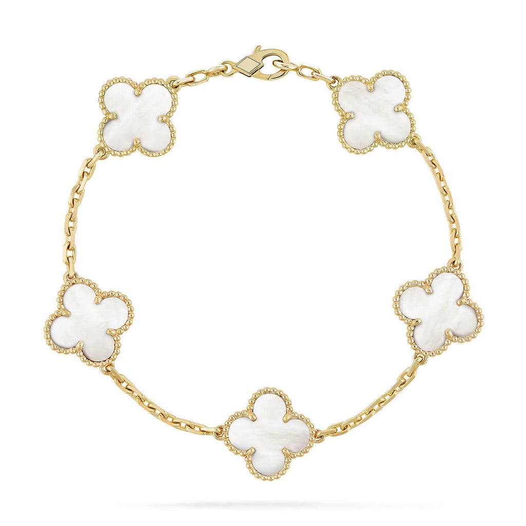 [Lumi jewelry]CLOVER WHITE PEARL MOP 5 MOTIF BRACELET COLLECTION