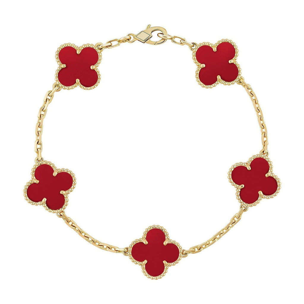 [Lumi jewelry] CLOVER 5 MOTIF RED CORNELIAN BRACELET COLLECTION