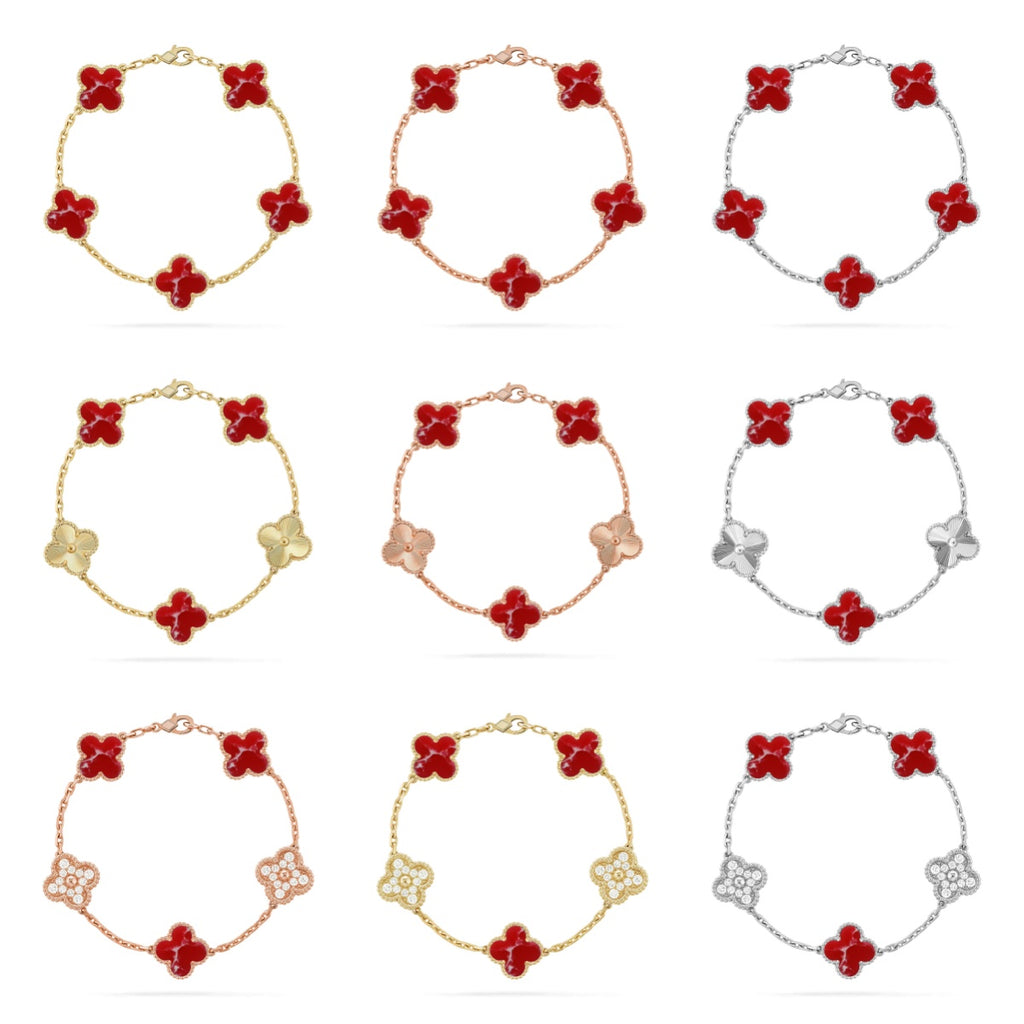 [Lumi jewelry] CLOVER 5 MOTIF RED CORNELIAN BRACELET COLLECTION