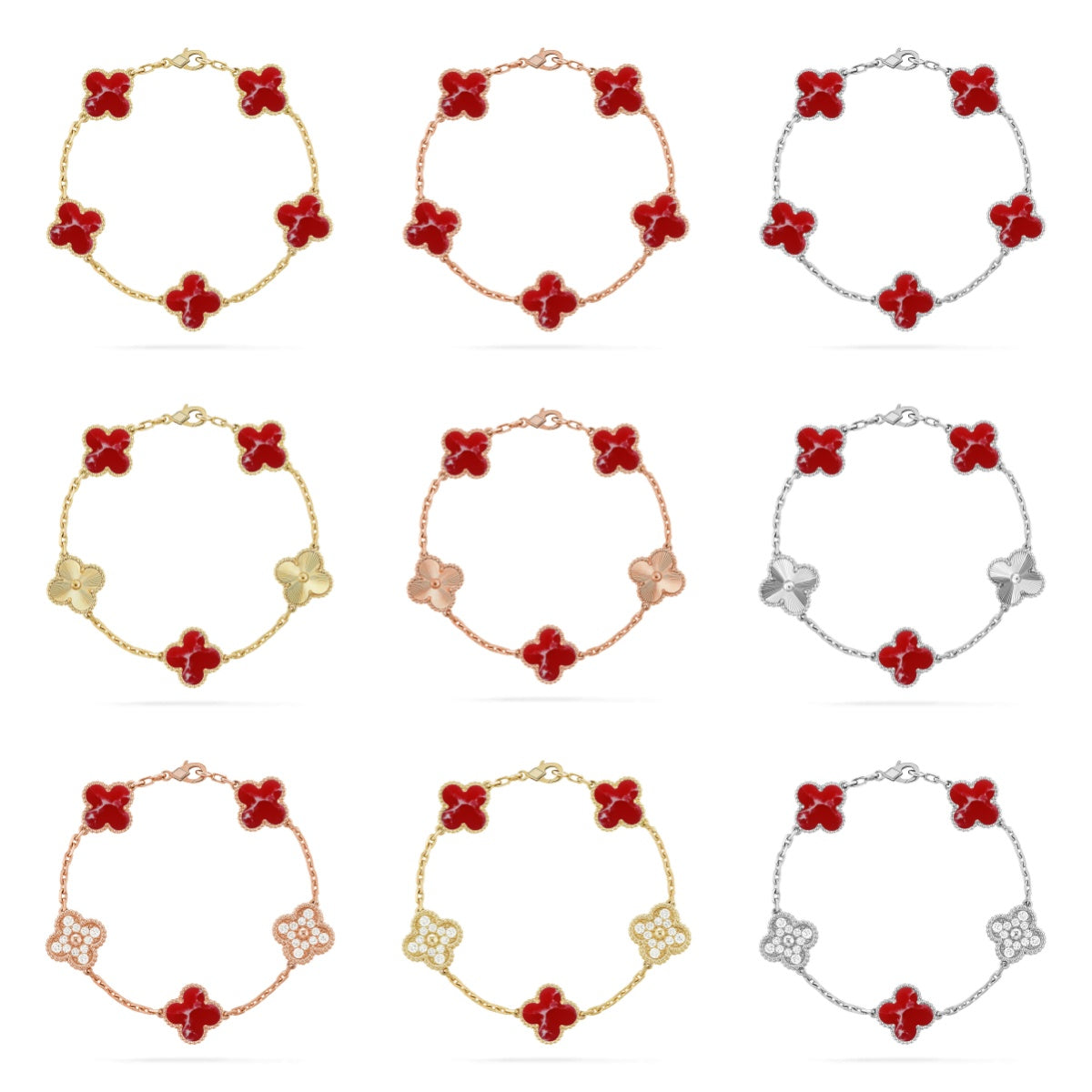 [Lumi jewelry]CLOVER 5 MOTIF RED PATTERN BRACELET COLLECTION