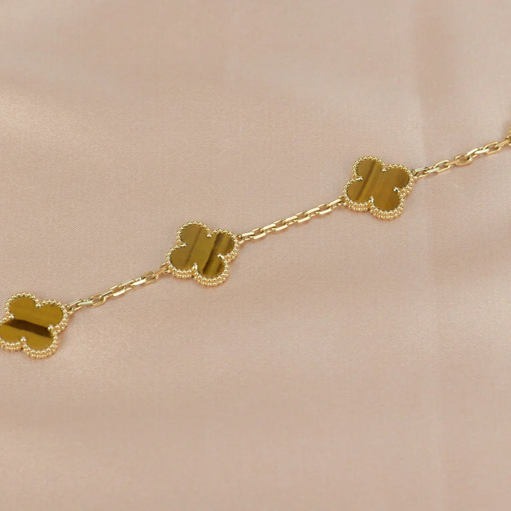 [Lumi jewelry] CLOVER 5 MOTIFS TIGER EYE BRACELET COLLECTION