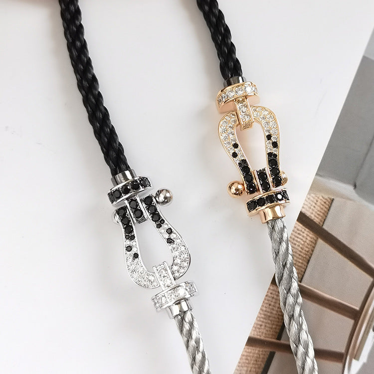 ¡®Lumi¡¯FORCE LARGE HORSESHOE BLACK WHITE DIAMOND BRACELET ROSE GOLD