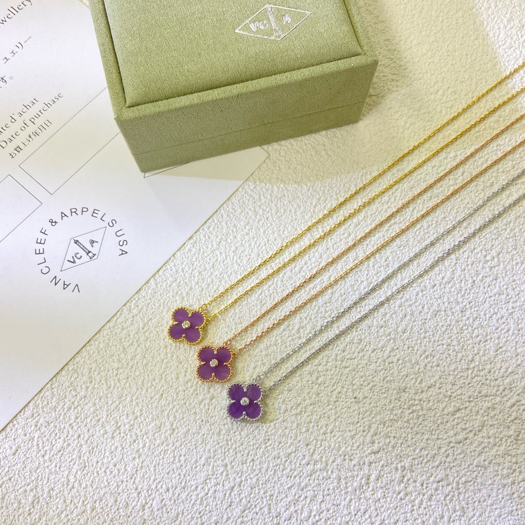 ¡®Lumi¡¯CLOVER 15MM DIAMOND  PURPLE VIOLET NECKLACE