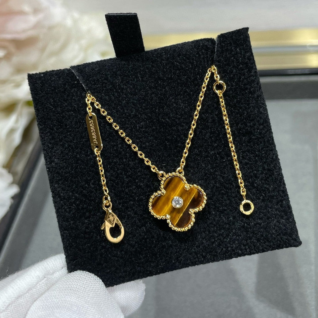 Lumi CLOVER Halskette aus 15 mm Diamant und gelbem Tigerauge-Achat