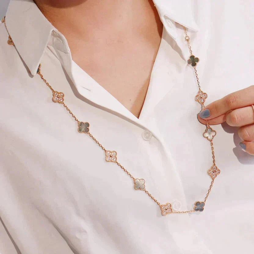Lumi® CLOVER 20 MOTIFS DARK MOP DIAMOND NECKLACE