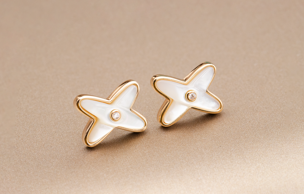 ¡®Lumi¡¯JEUX DE WHITE MOP PINK GOLD DIAMOND EARRINGS