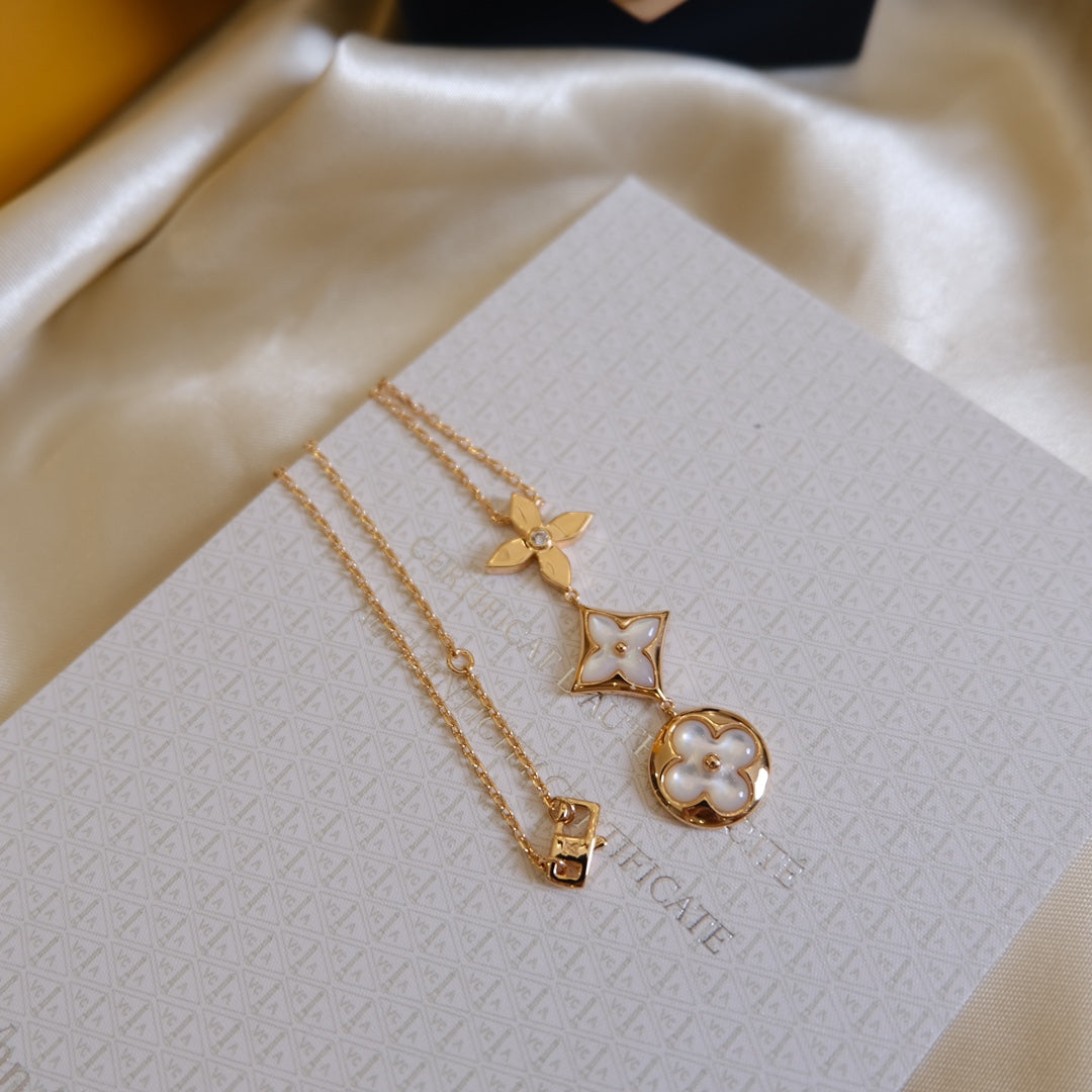 Lumi® COLOR BLOSSOM LARIAT-HALSKETTE, ROSA GOLD, WEISSES PERLMUTT UND DIAMANT