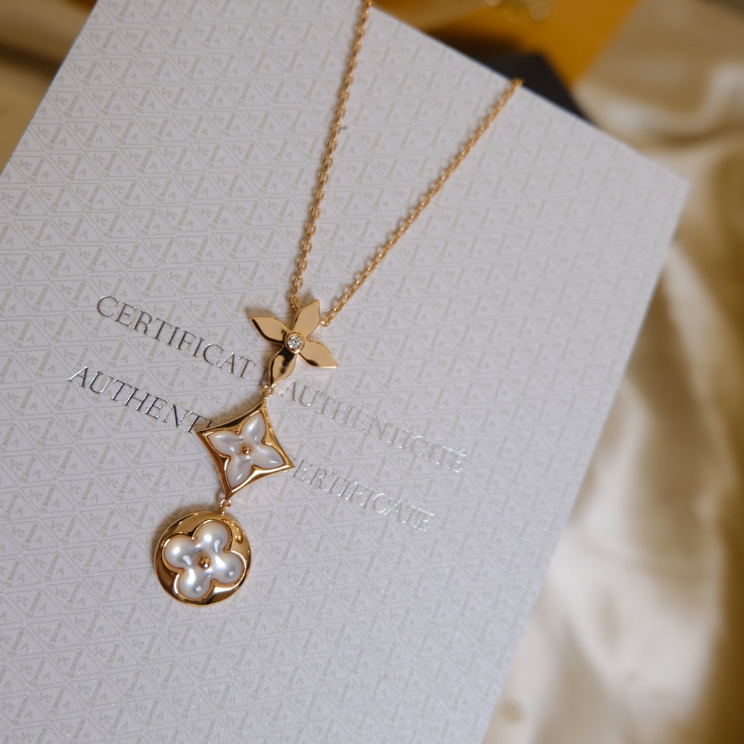 Lumi® COLOR BLOSSOM LARIAT-HALSKETTE, ROSA GOLD, WEISSES PERLMUTT UND DIAMANT