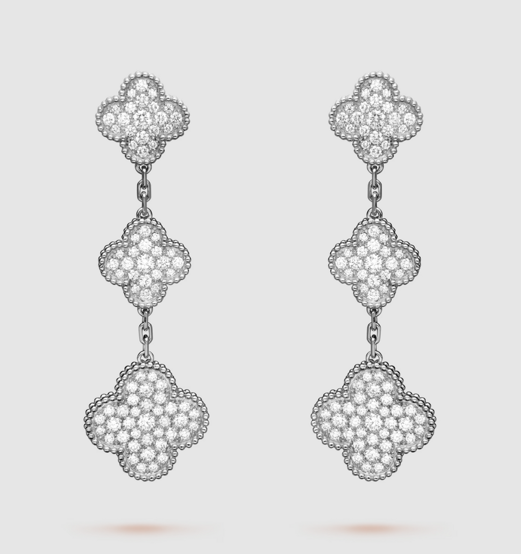 ¡®Lumi¡¯CLOVER 3 MOTIF DIAMOND SILVER DROP EARRINGS
