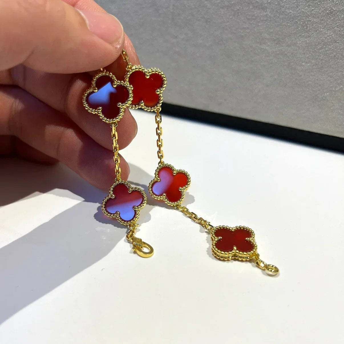 [Lumi]New  CLOVER 5 MOTIF RED CORNELIAN BRACELET COLLECTION