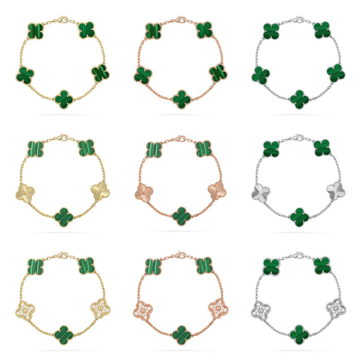 [Lumi jewelry] CLOVER 5 MOTIF MALACHITE BRACELET COLLECTION