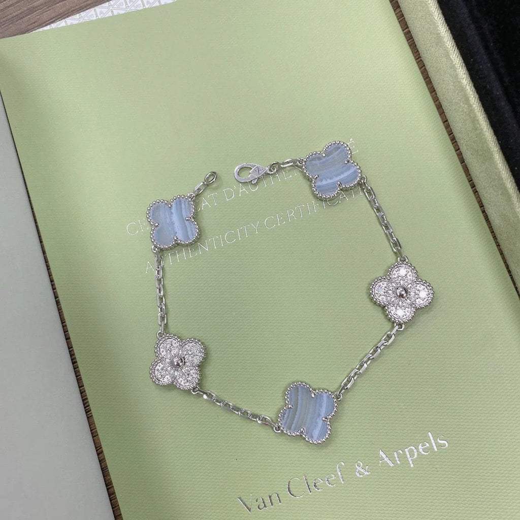 [Lumi jewelry] CLOVER 5 MOTIF PURPLE CHALCEDONY BRACELET COLLECTION