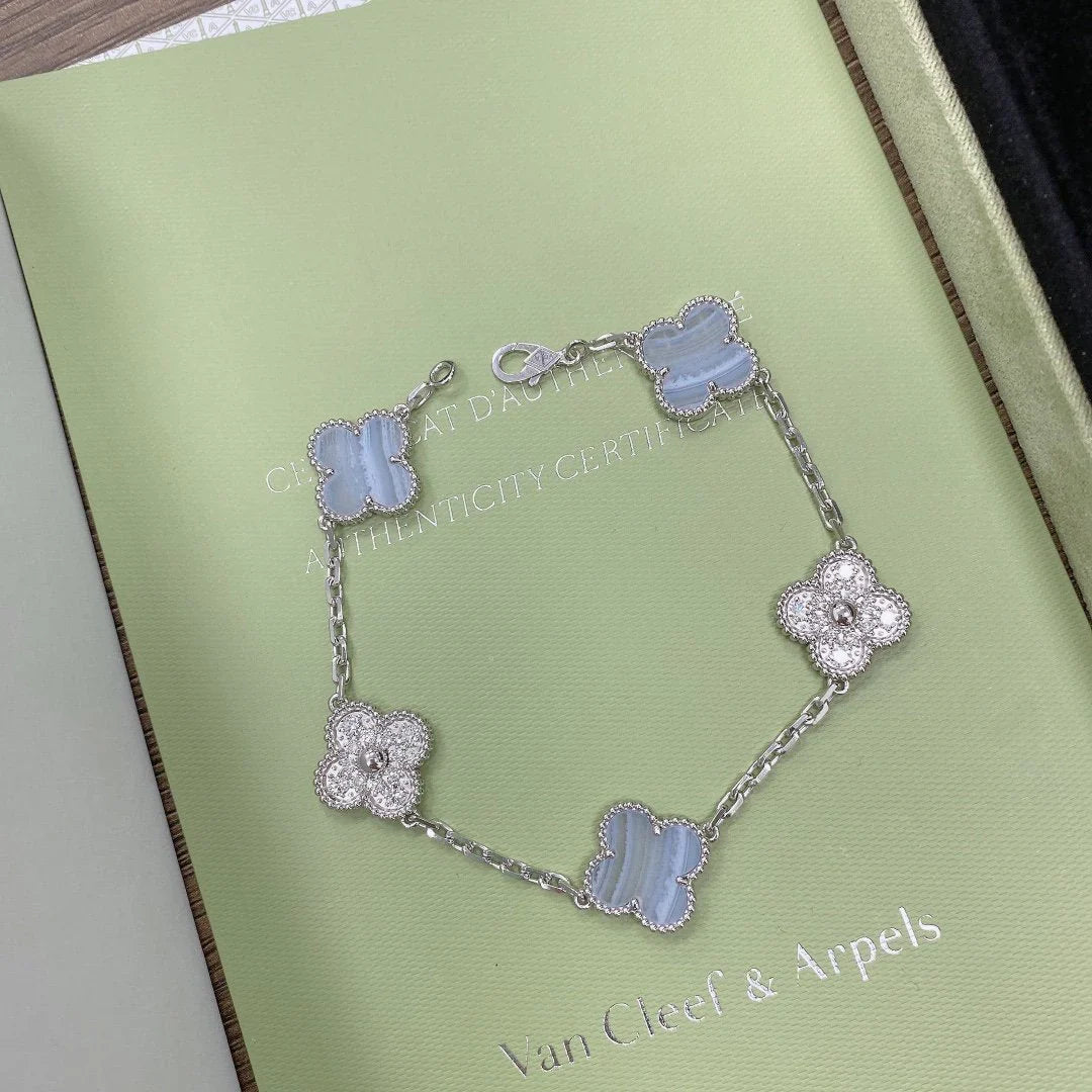 [Lumi jewelry] CLOVER 5 MOTIF PURPLE CHALCEDONY BRACELET COLLECTION