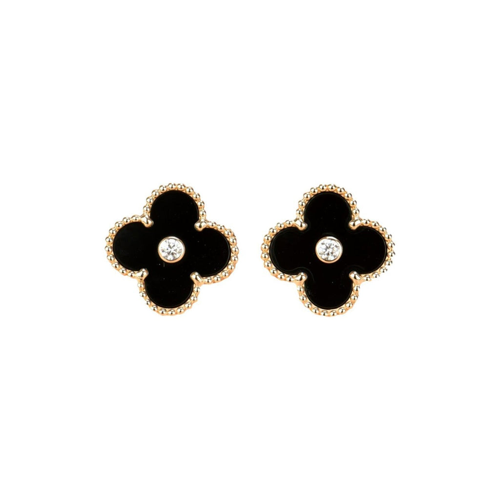 ¡®Lumi¡¯CLOVER MEDIUM 1 MOTIFS ONYX DIAMOND EARRINGS