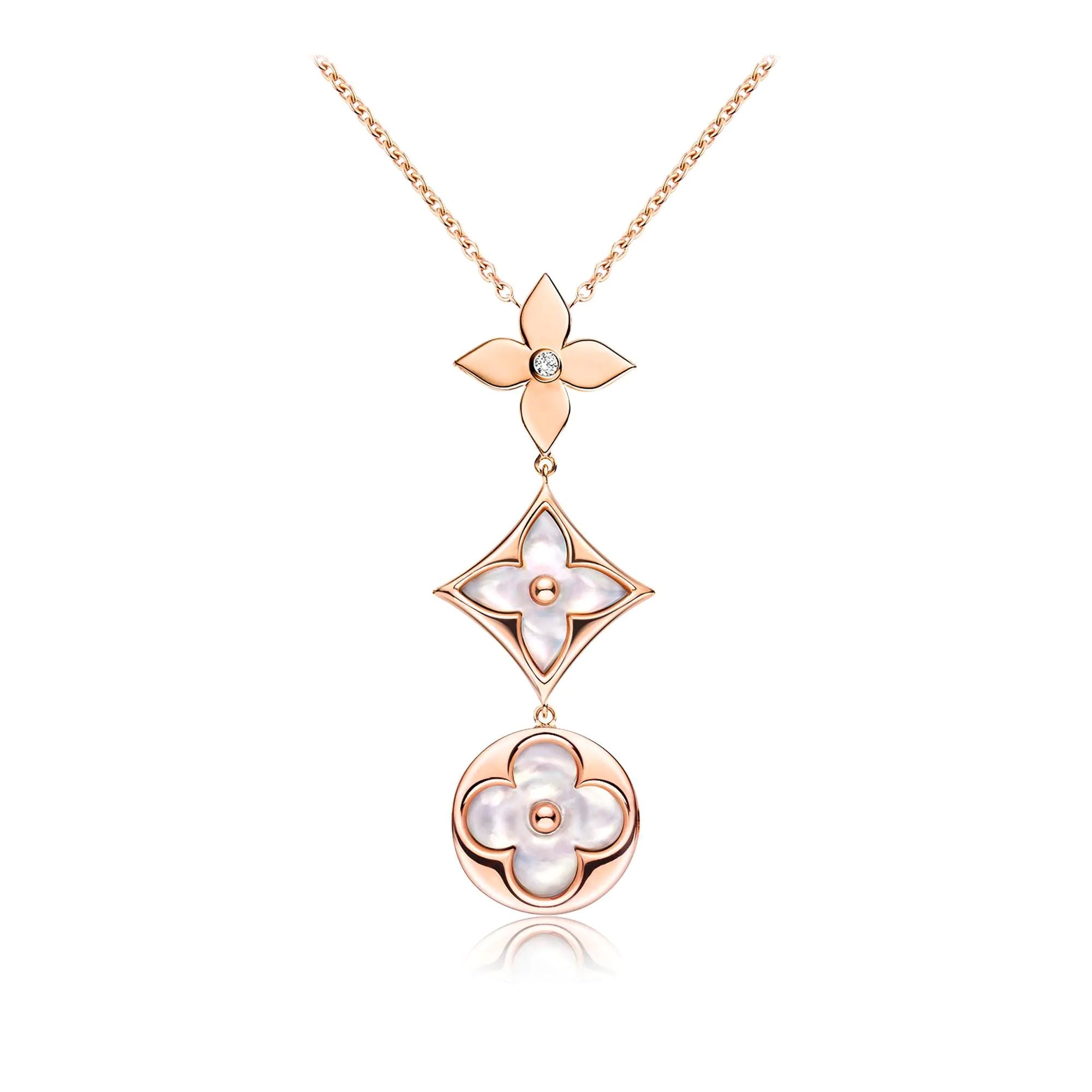 Lumi® COLOR BLOSSOM LARIAT-HALSKETTE, ROSA GOLD, WEISSES PERLMUTT UND DIAMANT